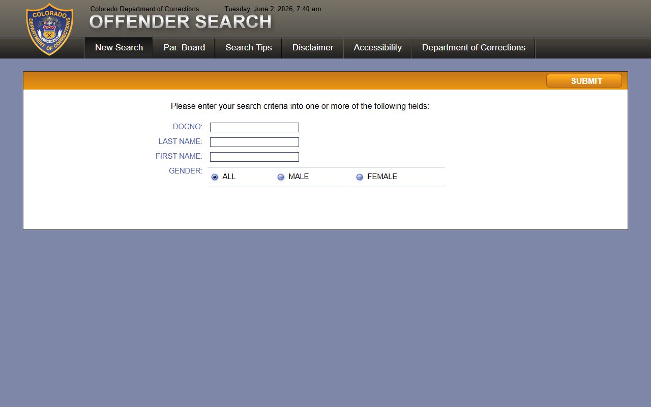 Baca County inmate population CDOC offender search for sentenced prisoners