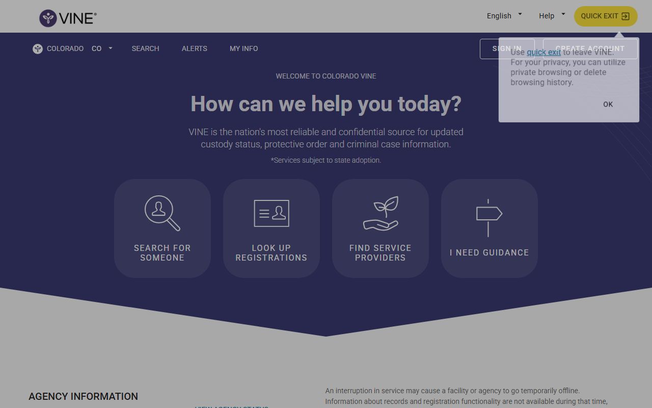 Colorado VINELink custody notification portal
